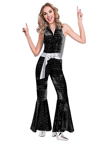 amscan Adult Ladies Black Disco Diva Jumpsuit Fancy Dress Costume, 36-38 von amscan