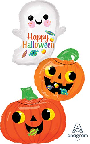 Amscan 3813801 - Folienballon Glücklicher Geist und Kürbisstapel, Größe 55 x 93 cm, Dekoration, Heliumballon, Party, Halloween von Anagram