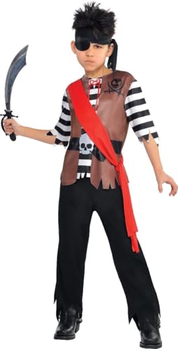 amscan 844281-55 Pirate Captain Costume with Head Wrap and Red Sash-Age Years-1 Pc Piratenkapitän Kostüm mit Kopfwickel und roter Schärpe – Alter 8–10 1 Stück, 8-10 Jahre von amscan