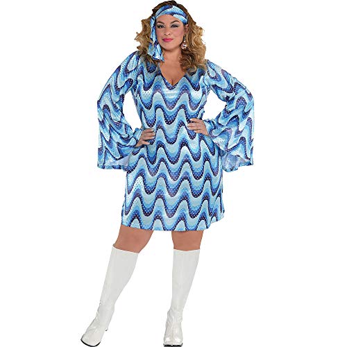 'Amscan 847830-55 - Kostüm Disco Lady, Kleid und Stirnband, für Damen, mit Pailletten, 70er, 60er, Karneval, Fasching, Fastnacht, Mottopart von amscan