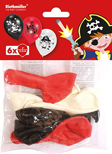 Balloon 6pk 22.8cm Pirate, Schwarz/Rot/Weiß von amscan