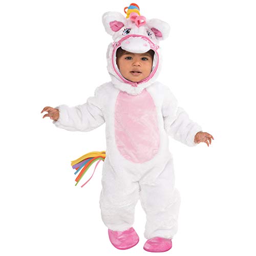 amscan 9903609 Magisches Einhorn-Kostüm mit abnehmbarem Kapuzenpullover und rosa Stiefeln, Alter 0-6 Monate, 1 Stück von amscan