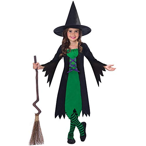 amscan 9905091 Girls Wicked Witch Halloween Fancy Dress Costume Age Years Hexe/Zauberer Hexenkostüm Mischievous, Alter 8–10, 1 Stück, Einfarbig, grün, 8-10 Jahre von amscan