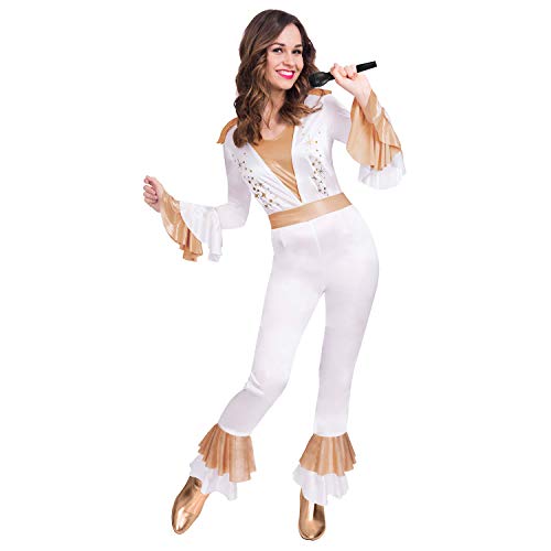 amscan 9905716 70er Disco-Königin Jumpsuit Kostüm, 10–12 Jahre, 1 Stück, Weiß, Damen: 36-38 von amscan