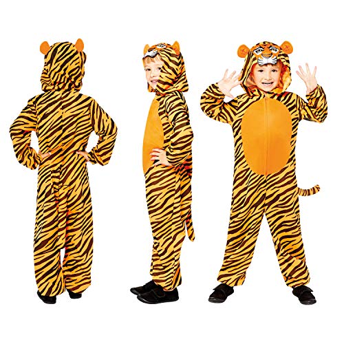 amscan 9908793 Tiger Halloween-Kostüm, Einteiler, Alter, Schwarz/Orange, 8-10 Jahre von amscan