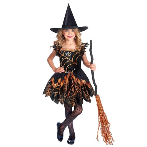 amscan - Kinderkostüm Hexe mit Kleid und Hexenhut, gruselige Spinnenhexe für Halloween, Karneval und Fasching, 4-6 Jahre von amscan