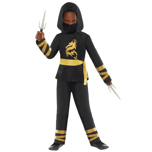 amscan 9918386 - Kinder Krieger Gold Ninja Welttag Kostüm mit Maske Alter 8-10 Jahre von amscan