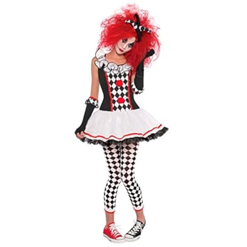 amscan 999855 Damen, Harlekin-Honig-Clown, Halloween-Kostüm, Unisex-Kinder, rot, 12-14 Jahre von amscan