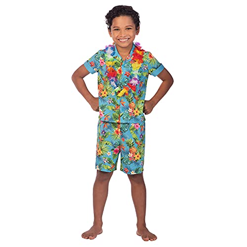 amscan Hawaii-Hula-Set für Kinder, Hawaii-Blume, Blau, für Jungen, Mehrfarbig auf blauem Hintergrund, 8-10 Jahre von amscan