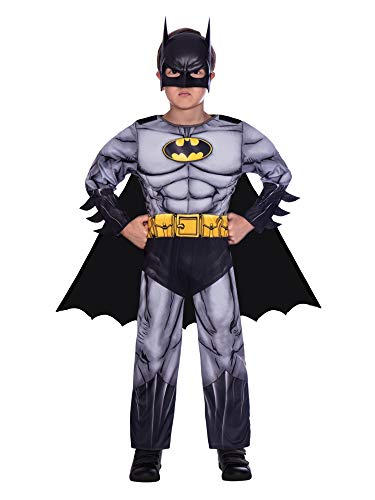 Amscan - Kinderkostüm Batman, Maske, Overall mit ausgepolsterter Brust, abnehmbarer Umhang, Super Heroes, Motto-Party, Karneval, 8-10 Jahre von amscan