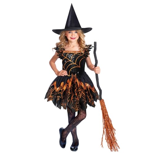 amscan - Kinderkostüm Hexe mit Kleid und Hexenhut, gruselige Spinnenhexe für Halloween, Karneval und Fasching, 8-10 Jahre von amscan