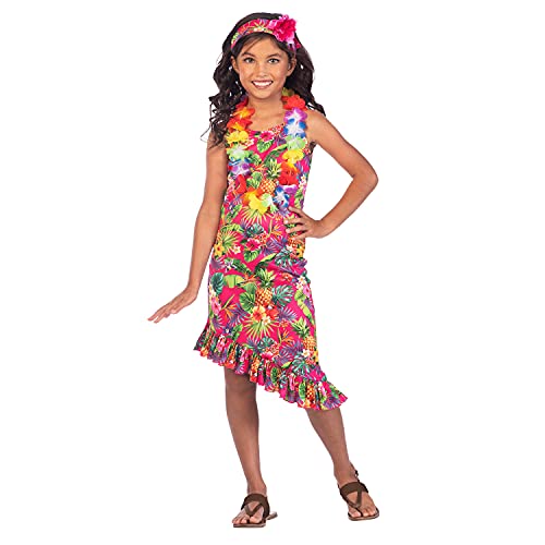 amscan - Mädchen Hawaii-Kleid, Stirnband & Lei Faschingskostüm Alter 4-12 Jahre, rose, 8-10 Jahre von amscan