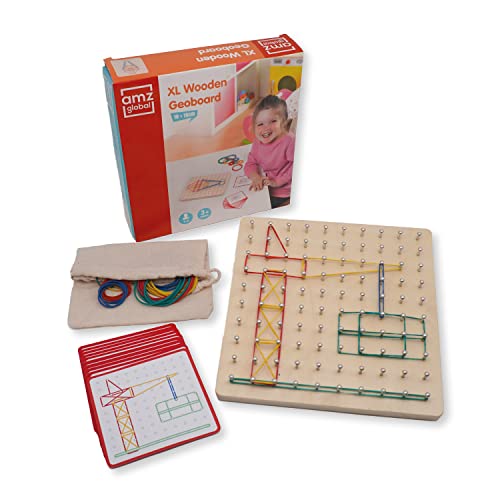 XL Holz Geoboard, Montessori Geometrie Lernspielzeug, fördert Kreativität und Feinmotorik, Geobrett für geometrische Formen & individuelle Figuren, 10x10 Reihen, Spielzeug ab 3 Jahre, rutschfest von amzglobal