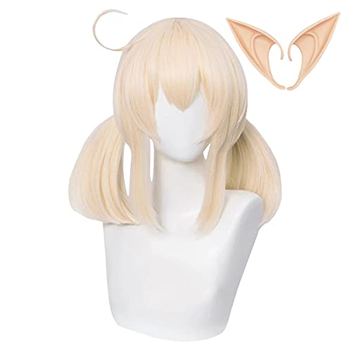 Klee Cosplay Perücke Mit Ohren Genshin Impact Kostüm Perücke Double Blonde Pferdeschwanz Haar für Anime Halloween Cosplay von animacoser