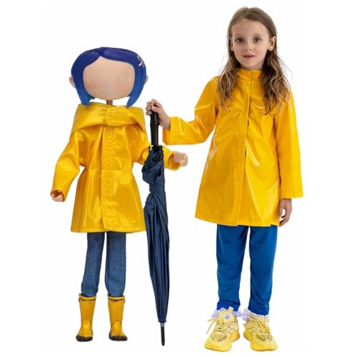 animacoser Gelber Regenmantel mit Blauer Hose Kinderkostüm Verkleidung für Karneval und Halloween(10-12 Jahre alt) von animacoser
