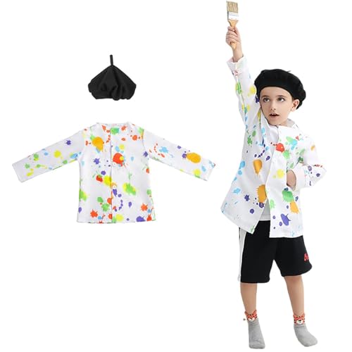 animacoser Maler Kostüm Kinder Künstler Kostüm Hut Top Französischer Maler Kostüm Latzhose Karneval Fasching Schminke Kinder von animacoser