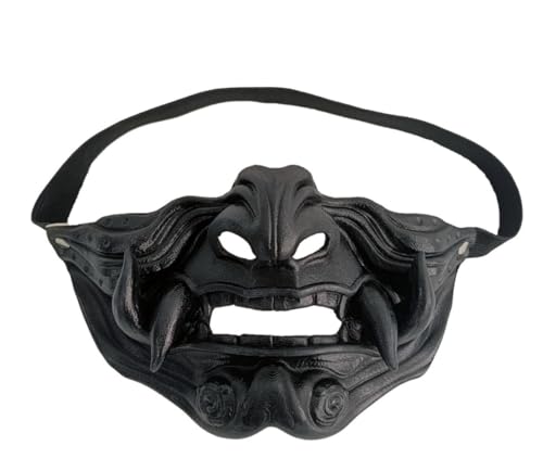 Prajna Japanische Hannya Half Face Cover Maske Cosplay Dämon Maske Halloween Kostüm Requisiten Geschenk Unisex (Schwarz) von anso