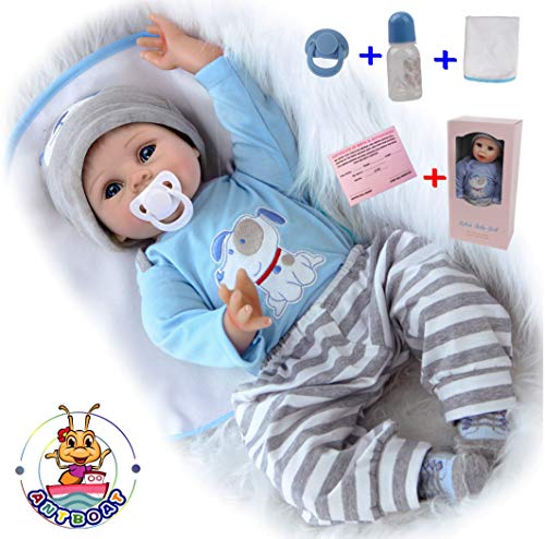 antboat 22 Zoll 55 cm Reborn Baby Mädchen Lebensecht Reborn Puppen Silikon Baby Babypuppe Puppen Handgemachtes Wie Echtes Toddler Geschenk Simulation Neugeborene Geburtstagsgeschenk Kits von antboat