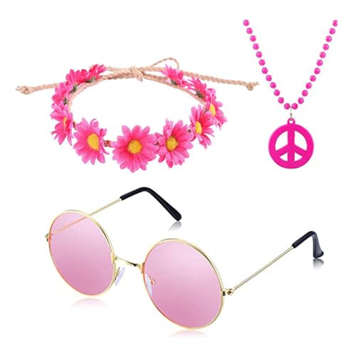 antianzhizhuang Hippie-Kostüm-Set beinhaltet Sonnenbrille, Stirnband, Friedenszeichen, Halskette und Ohrringe, Vintage-Kostüm, Hippie-Sonnenbrille von antianzhizhuang