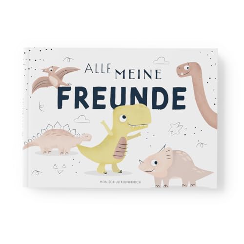 aprilplace® Freundebuch „Alle Meine Freunde“ | Hübsches Dino Design | für Schule Jungen und Mädchen | Grundschule Freundschaftsbuch | Geschenk zur Einschulung | Schulfreundebuch zum Ausfüllen von aprilplace