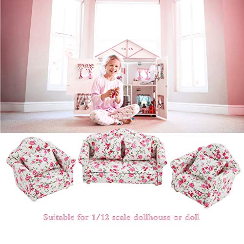 1/12 Scale Dollhouse Flower Muster Möbelsofa Set mit Kissen (Kleiner Blütencluster) von aqxreight