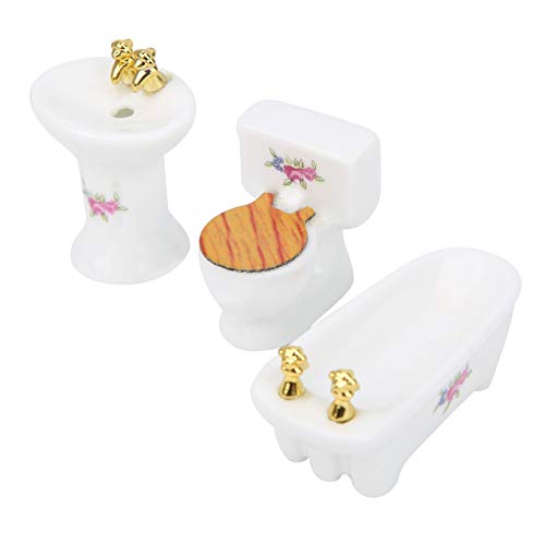 1/24 Dollhouse Miniatur Badezimmer Set Simulation Keramik Badewanne Toilettenwaschbecken Kit Kit (Rose) von aqxreight