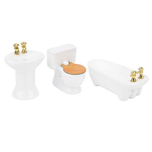 1/24 Dollhouse Miniatur Badezimmer Set Simulation Keramik Badewanne Toilettenwaschbecken Kit Kit (White) von aqxreight