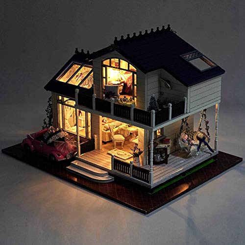 aqxreight DIY Holz Miniatur Montage Deko Ornament Puppenhaus Villa für Kind Kind Ihre Familie oder Klassenkameraden? Diese Hölzerne Miniaturvilla Ist die Puppenhaus-Holz von aqxreight