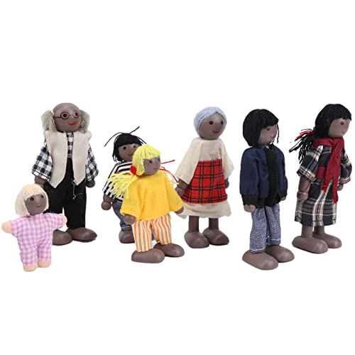 Familienpuppenfiguren Pine Miniature People Toy Set Ornament Educational Dollhouse Accessoire (7 Schwarze Puppen) von aqxreight