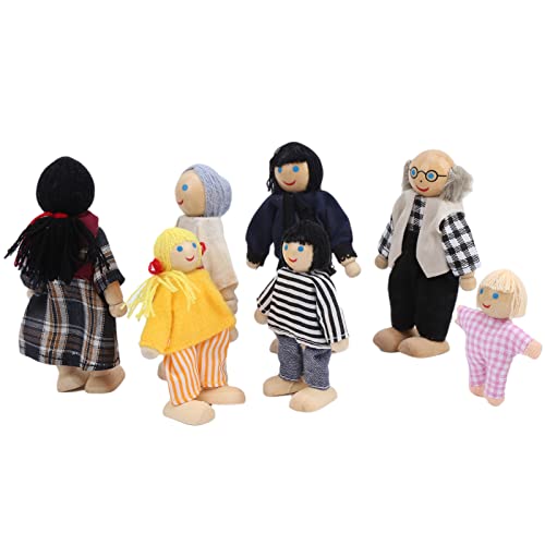 Familienpuppenfiguren Pine Miniature People Toy Set Ornament Educational Dollhouse Accessoire (Neue Puppet 7-PIEFE) von aqxreight