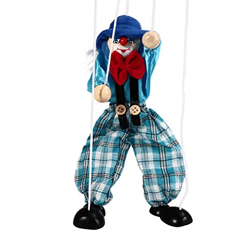 Lustige Farbenfrohe Pull -String -Puppen -Vintage Clown Holz Marionette Handwerk Spielzeug Joint Aktivität Doll Geschenke (Blue) von aqxreight