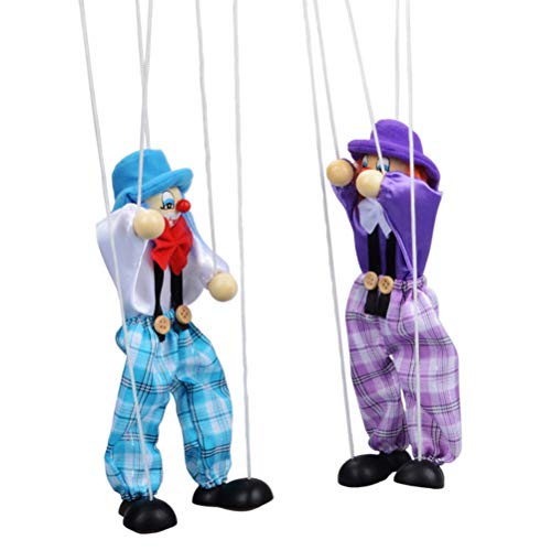 Lustige Farbenfrohe Pull -String -Puppen -Vintage Clown Holz Marionette Handwerk Spielzeug Joint Aktivität Doll Geschenke (Purple) von aqxreight