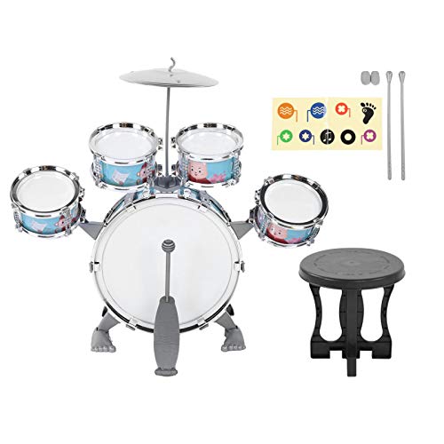 Set, Cartoon-Schlagzeug-Set, Pädagogisches Musikinstrument, Jungenspielzeug, Blaues -Set, Trommel, Schlagzeug-Set, Musik-Set, Musikinstrument, Spielzeugtöne, Damit mit von aqxreight