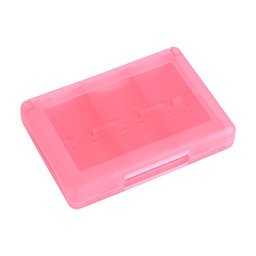 aqxreight 28-in-1 PP-Kunststoff-Spielkartenetui, Kartuschen-Aufbewahrungsbox, Speicherkarten-Kartuschen-Taschen-Design, Passend für 3DS DSL DSI LL Spielkarten (PINK) von aqxreight