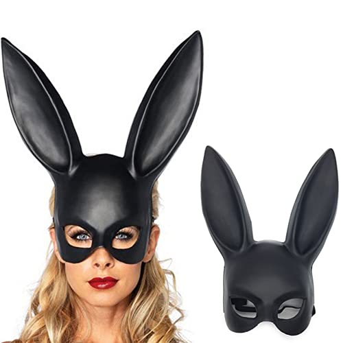 aqxreight Hasenohren-Halbgesichtsmaske – Umweltfreundliche PVC-Maskerade-Kostümmaske für Cosplay-Partys und Halloween-Events (Matt-schwarz) von aqxreight