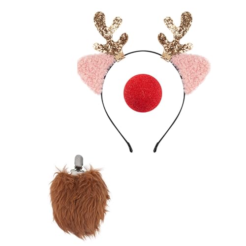 Rentiergeweih Stirnbänder Set Weihnachten Ohren Kopfschmuck Frauen Kinder Haarreifen für Urlaub Partys und Cosplay Event von arenmi