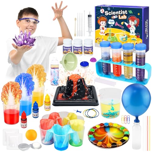 62+ Wissenschaft Experimente Kit für Kinder, Experimentierkasten STEM Wissenschaftliche Spielzeug, Geschenke für Jungen Mädchen ab 6 7 8 9 10 12 Jahre alt, Chemie Set, Kristalle Züchten, Vulkan von ariel-gxr