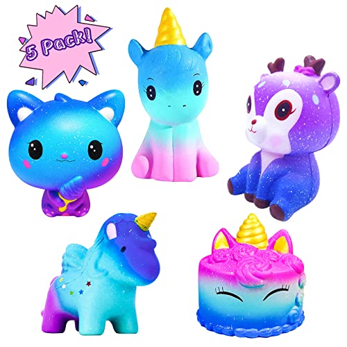 ariel-gxr Squishies-Spielzeug, Squishy Slow Rising Toys Galaxy Jumbo Squishies, duftendes Stressabbau-Quetschpaket, inklusive Hirschzahn-Panda-Einhorn für Kinder und Erwachsene von ariel-gxr