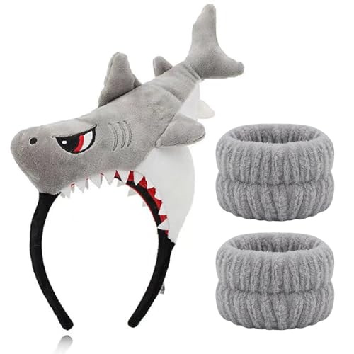 Plüsch Hai Stirnband und Handgelenk Waschband Set, Spa Kosmetik Kopfbedeckung, Gesichtspflege Plüsch Hai Stirnband und Handgelenk Waschband Set, Spa Kosmetik Kopfbedeckung, Gesichtspflege von arrderly