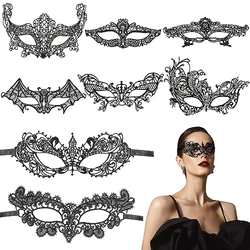 aurorayer 8 Stück Maskerade Maske Halloween Masken Damen, Lace Mädchen Spitzen Augenmaske, Catwomen Masken für Kostüm, Karneval, Ausgefallene Party Versorgung von aurorayer