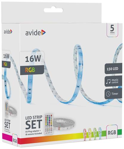 Avide ALSB5050RGBMU40-5M LED-Streifen-Komplettset mit Stecker 12 V, 230V 5m RGB 1St. von avide