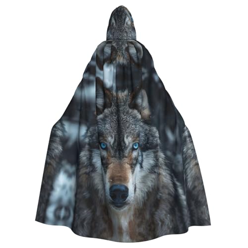 axzttupy Blaue Augen Wolf Print Kapuzenumhang Damen und Herren Kapuze für Halloween Karneval Cosplay und Mottopartys von axzttupy