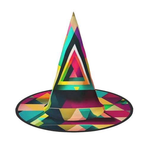 axzttupy Buntes Dreiecksmuster-Druck, Halloween, Hexenhut, Unisex, Karneval, Kostüm, Zubehör, Partys, Cosplay und Festlich axzttupy Buntes Dreiecksmuster-Druck, Halloween, Hexenhut, Unisex, Karneval, Kostüm, Zubehör, Partys, Cosplay und Festlich von axzttupy