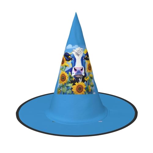 axzttupy Kuh mit Sonnenblumen in Blau Druck Halloween Hexenhut Unisex Karneval Kostüm Zubehör Party Cosplay und Festlich axzttupy Kuh mit Sonnenblumen in Blau Druck Halloween Hexenhut Unisex Karneval Kostüm Zubehör Party Cosplay und Festlich von axzttupy