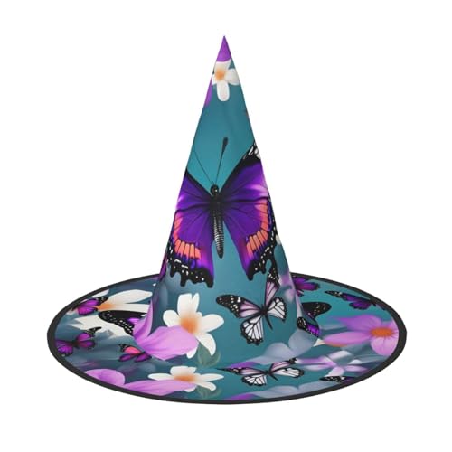 axzttupy Lila Schmetterling und Blumen Druck Halloween Hexenhut Unisex Karneval Kostüm Zubehör Partys Cosplay und Festlich axzttupy Lila Schmetterling und Blumen Druck Halloween Hexenhut Unisex Karneval Kostüm Zubehör Partys Cosplay und Festlich von axzttupy