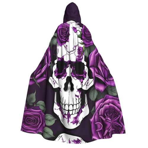 axzttupy Umhang mit Kapuze und violettem Rosen-Skelett-Druck, für Halloween, Cosplay, Karneval und Maskerade-Partys, Uni, Umhang von axzttupy