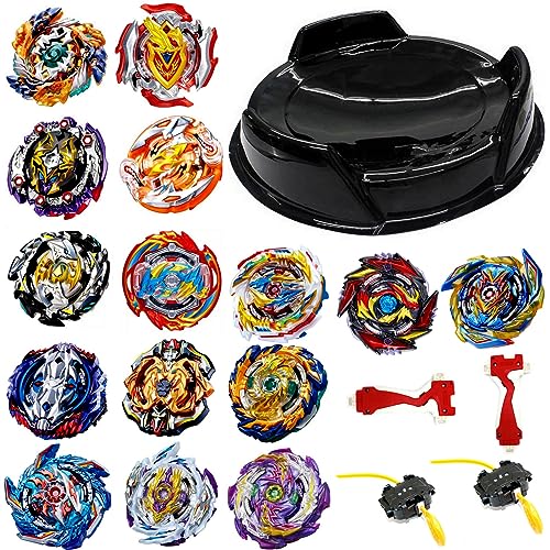 ayados Arena + 6er Set Kampf Kreisel für die Burst Surge Arena Kampfkreisel Set 6 Komplette Kreisel mit 2 Launcher und 2 Grip Kampfkreisel Zufall Surge BB-10 Set von ayados