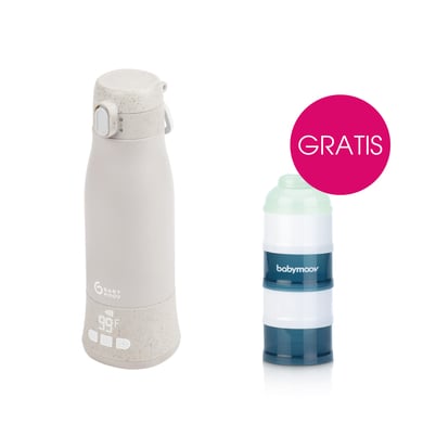 babymoov Flaschenwärmer Moov & Feed Mineral für unterwegs in Beige plus GRATIS Milchpulver-Portionierer Artic blue von babymoov