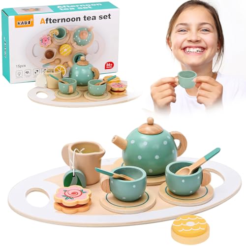 Teeservice aus Holz für Kinder, dadaren Spielzeug Teeservice für Kinder Holz, Kinderküche Zubehör Teeset aus Holz Kinder, Teeparty Spielküche Rollenspiele Geschenk für Kinder Mädchen Jungen von badaren