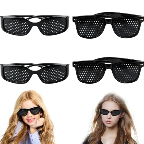 badaren Rasterbrille Pinhole Glasses*4 Stück, lochbrille für augentraining, Augentrainer Lochbrille, Schwarze Rasterbrille, Pinhole Glasses, Gitterbrille mit Faltbaren zum Augenentspannungstraining von badaren